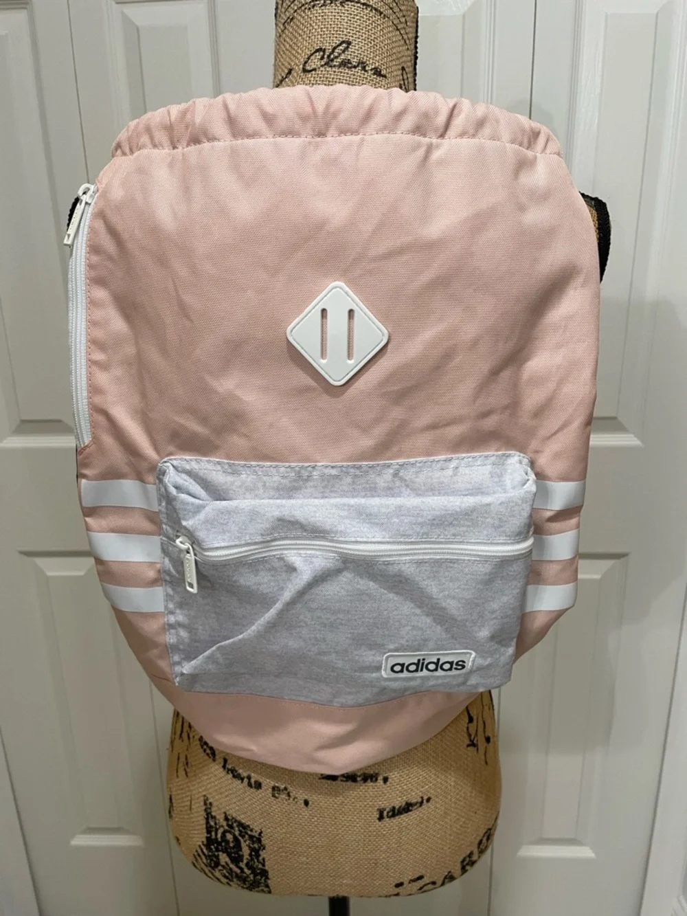 adidas Classic 3s Pink & Light Gray Sackpack - Picture 2 of 8